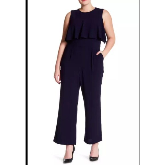 Vince Camuto Pants - Vince Camuto Wide Leg Ruffled Jumpsuit Navy Size 8 Wide Leg Formal Corpcore
